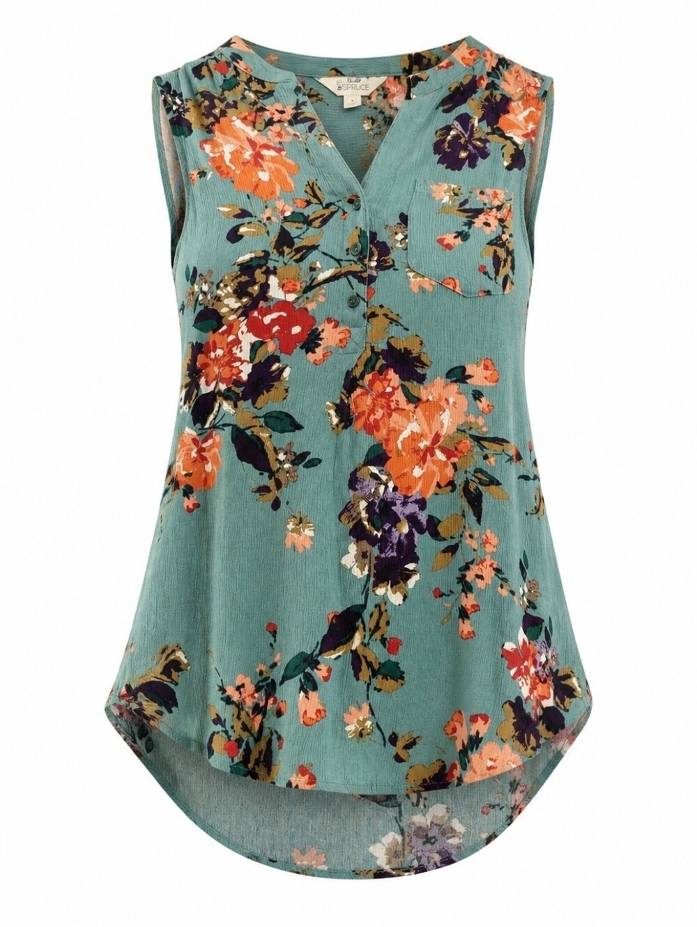 Market & Spruce Women's M Teal Floral Sleeveless V-Neck Tank